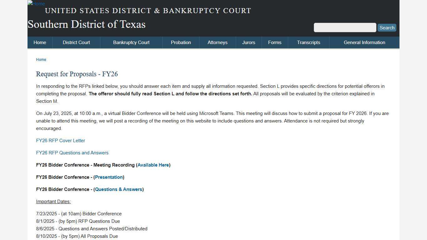 Request for Proposals - FY26 Southern District of Texas